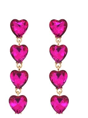 Fuchsia Heart Drop Earrings with Gold Accents